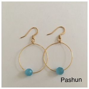 Gold Hoop - Blue Glass Bead (#1534)